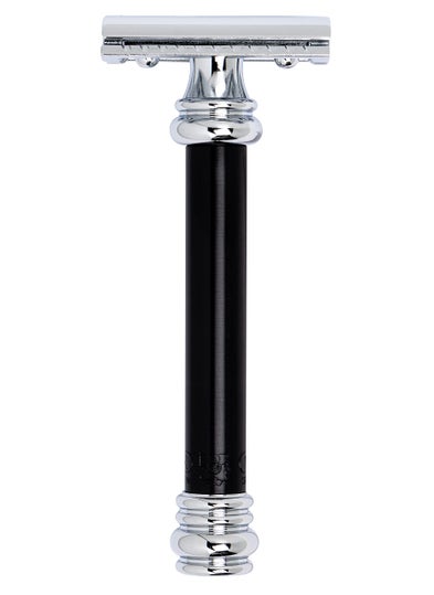 Merkur MERKUR 38B Double Edge Safety Razor - Black Handle | Extra Large Barber Pole Grip Brass Handle | Made in Germany | Plastic-Free | Two Piece Design | Closed Comb | Straight Bar 