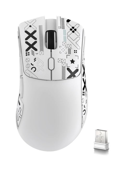 ATTACK SHARK R1 Wireless Gaming Mouse – Tri-Mode (2.4G/BT5.2/Wired), 55g Ultra-Light – 18K DPI PAW3311 Sensor – HUYU 20M Clicks – Ergonomic – White + Grip Tape