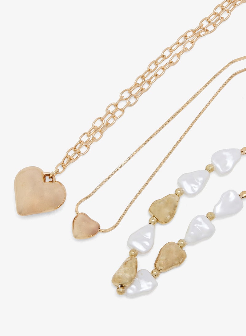 ELLA Gold & Pearl Charm Beaded Layered Necklace - Image 5