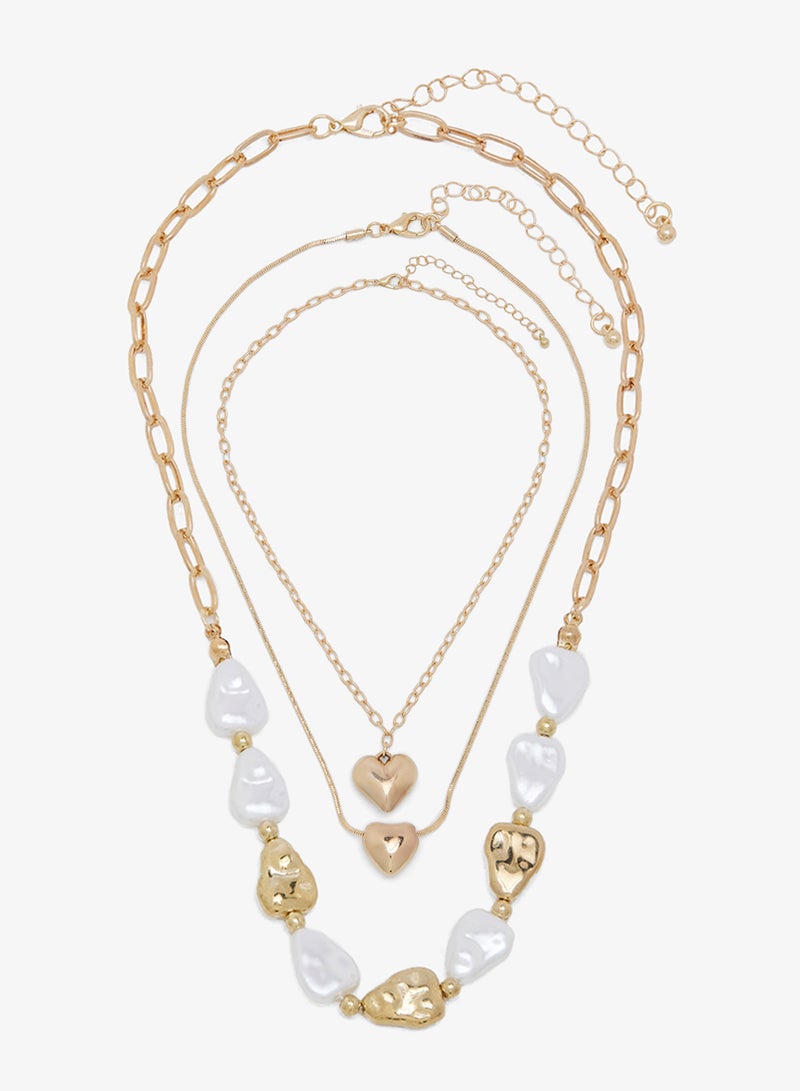 ELLA Gold & Pearl Charm Beaded Layered Necklace - Image 1