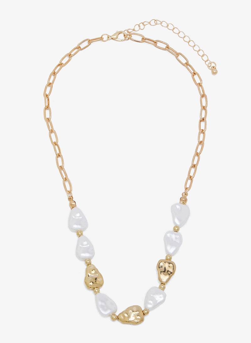 ELLA Gold & Pearl Charm Beaded Layered Necklace - Image 4