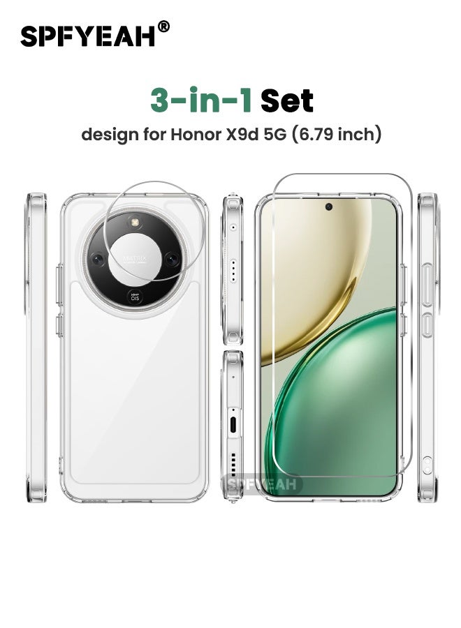 SPFYEAH [3-in-1] Honor X9D 5G Case Cover with HD Tempered Glass Screen Protector & Camera Lens Protector, [Anti Drop][Anti Scratch][Anti Slip][Anti Fingerprint] Clear Acrylic Hard Case Cover for Honor X9d 6.79 inch, Clear - Image 2