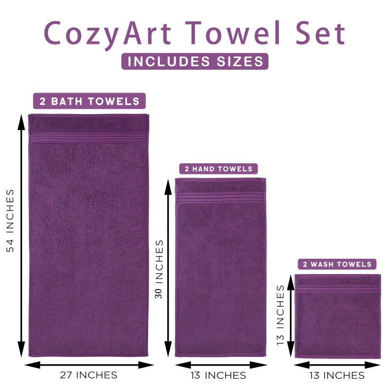 COZYART مناشف حمام أرجوانية فاخرة فاخرة مجموعة مناشف حمام كبيرة للحمام الحمام مناشف الحمام سميكة من 3 مع منشفة حمام 1 منشفة يدوية 1 غسيل 650 GSM - Image 4