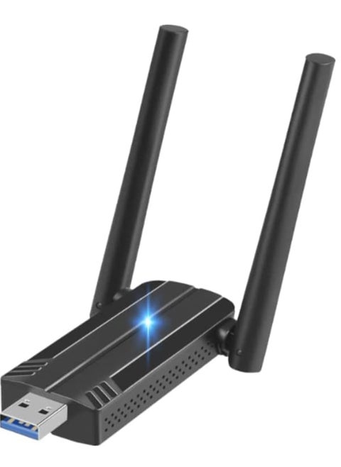 محول شبكة لاسلكية مزدوج النطاق USB WiFi 6، دونجل واي فاي 1800 ميجابت في الثانية، محول شبكة لاسلكية USB 3.0 5G/2.4G للكمبيوتر المحمول لسطح المكتب مع هوائيات مزدوجة 5dBi
