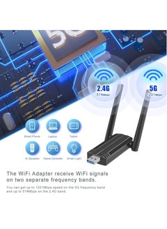 XICEN USB WiFi Adapter, Dual Band 1800Mbps WiFi 6 Dongle, USB 3.0 5G/2.4G Wireless Network Adapter for Desktop Laptop PC with Dual 5dBi Antennas  - Image 3