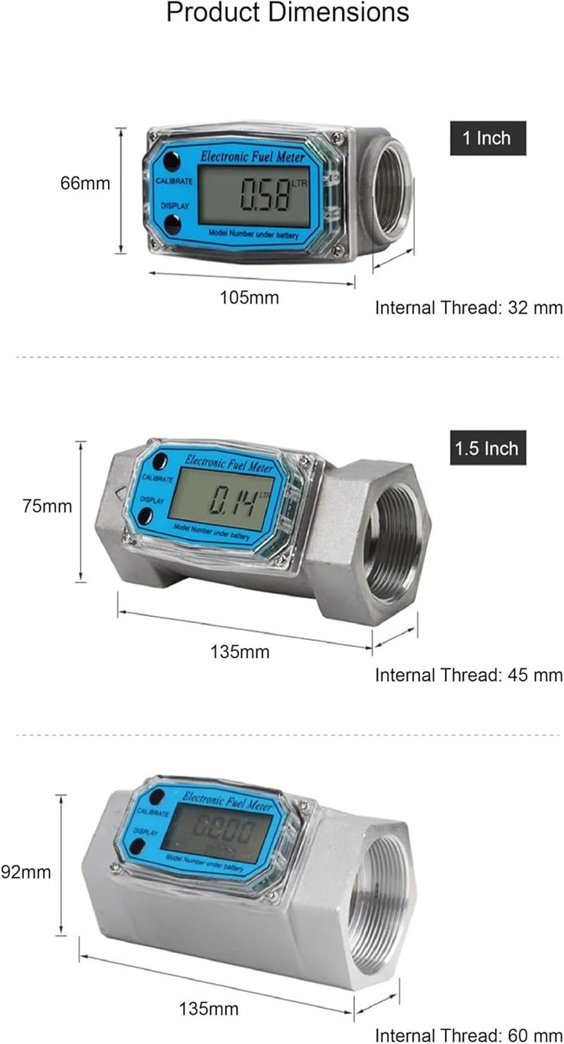 Water Sensor, Electronic Flow Meter Digital Fuel Gauge LCD Display Methanol Liquid 1-2" Threaded Aluminum ,RV Water Heater(1 inch Al Alloy)