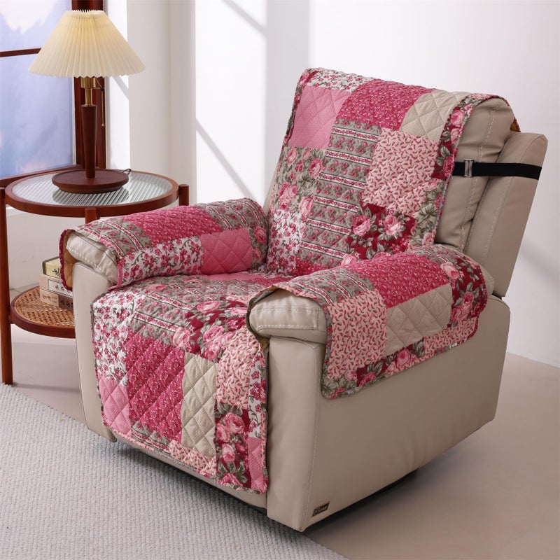 Cmfshape Skidproof Sofa Cover-Patchwork Sofa Slipcover with Elastic Straps-Easy Fit Slip Cover-Washable Furniture Protector for Pets and Kids(Recliner,Hot Pink) - Image 2