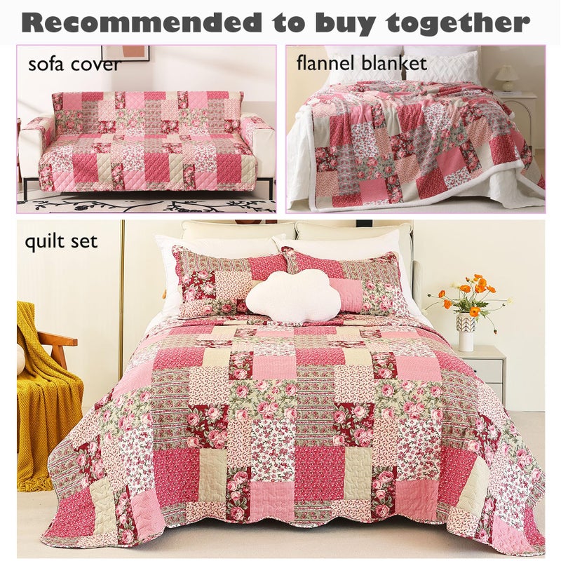 Cmfshape Skidproof Sofa Cover-Patchwork Sofa Slipcover with Elastic Straps-Easy Fit Slip Cover-Washable Furniture Protector for Pets and Kids(Recliner,Hot Pink) - Image 3