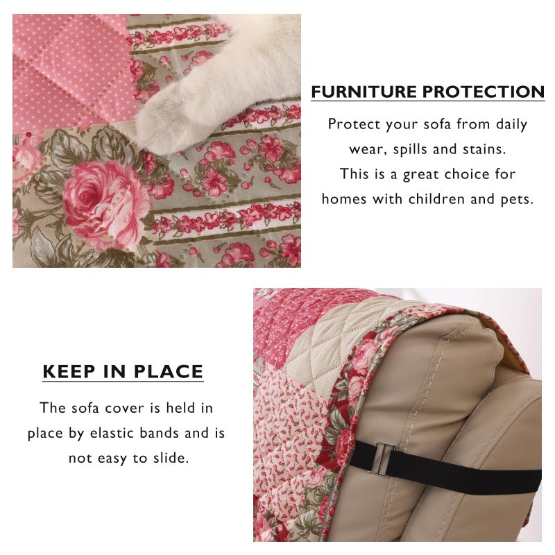 Cmfshape Skidproof Sofa Cover-Patchwork Sofa Slipcover with Elastic Straps-Easy Fit Slip Cover-Washable Furniture Protector for Pets and Kids(Recliner,Hot Pink) - Image 5