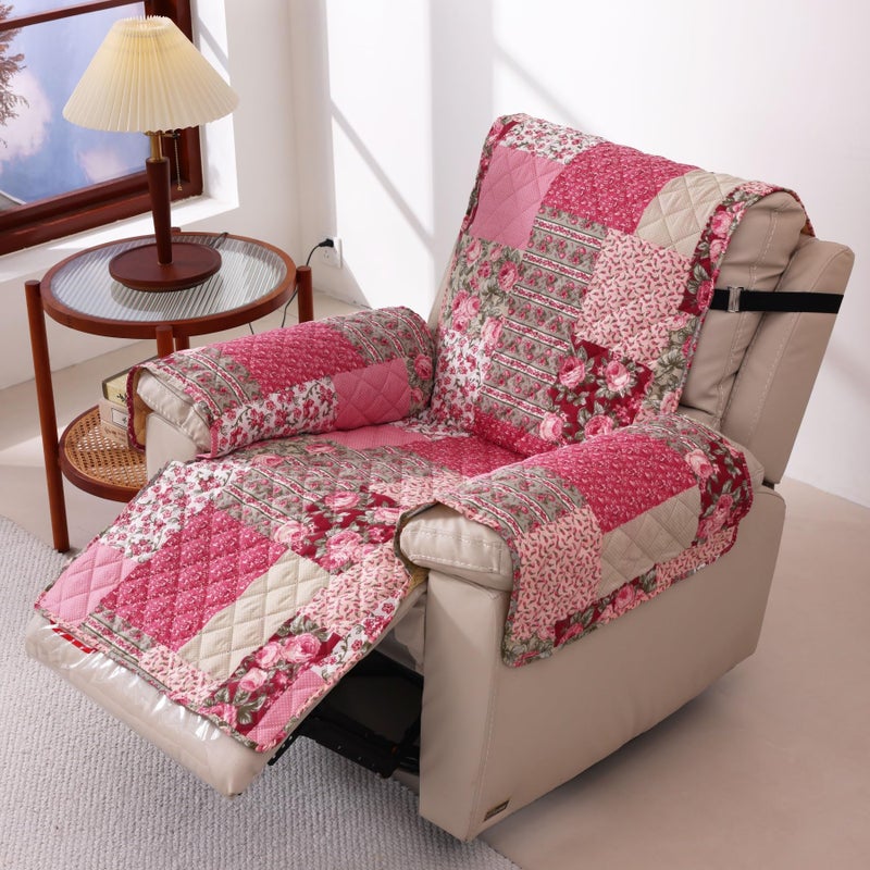 Cmfshape Skidproof Sofa Cover-Patchwork Sofa Slipcover with Elastic Straps-Easy Fit Slip Cover-Washable Furniture Protector for Pets and Kids(Recliner,Hot Pink) - Image 1