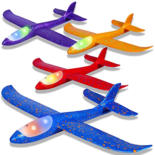 CUKU 4 Pack LED Light Airplane Toys175 Large Throwing Foam Plane2 Flight Modes Glider PlaneOutdoor Flying Toys for KidsFlying Toys Gift for Boys Girls 3 4 5 6 7 8 9 Years Old - Image 1