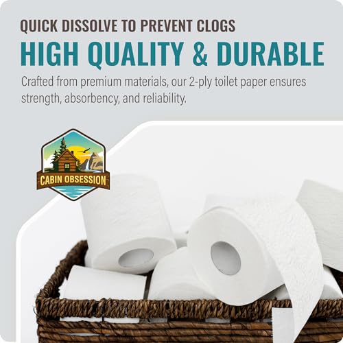 Cabin Obsession RV Toilet Paper - 12 Pack Septic Safe Toilet Paper 2-Ply Quick Dissolving Camper Toilet Paper Septic Safe to Prevent Clogs - Perfect for Automotive RVs, Septic Tank Systems, Boats, and Camping - Image 3
