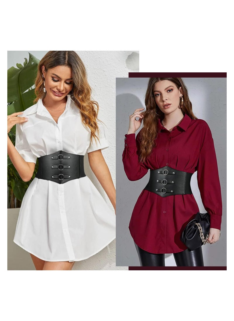 KASTWAVE - Women Wide Corset Elastic Belt, Lace-up Tied Waspie Corset Belts Ladies  Costume, Vintage Elastic Waist Belt High Waist PU Leather Tied Costume for  (Length 60-80cm) - Image 1