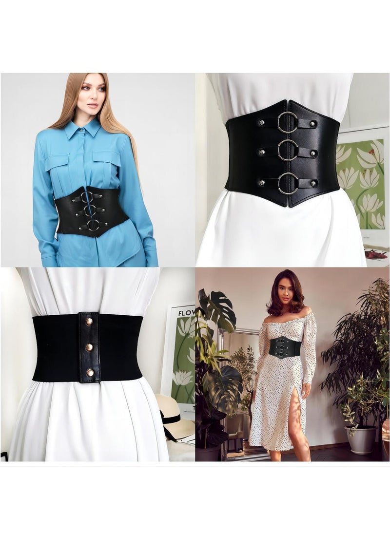 KASTWAVE - Women Wide Corset Elastic Belt, Lace-up Tied Waspie Corset Belts Ladies  Costume, Vintage Elastic Waist Belt High Waist PU Leather Tied Costume for  (Length 60-80cm) - Image 1