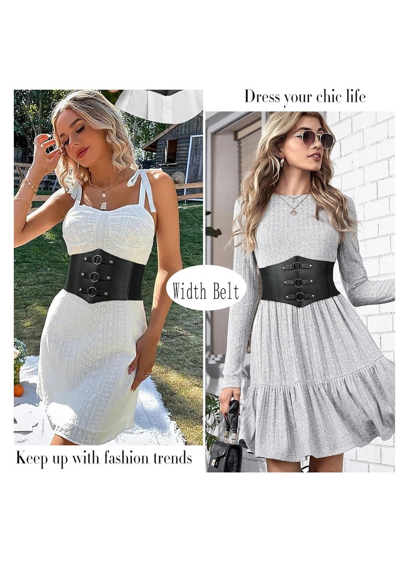 KASTWAVE - Women Wide Corset Elastic Belt, Lace-up Tied Waspie Corset Belts Ladies  Costume, Vintage Elastic Waist Belt High Waist PU Leather Tied Costume for  (Length 60-80cm) - Image 1