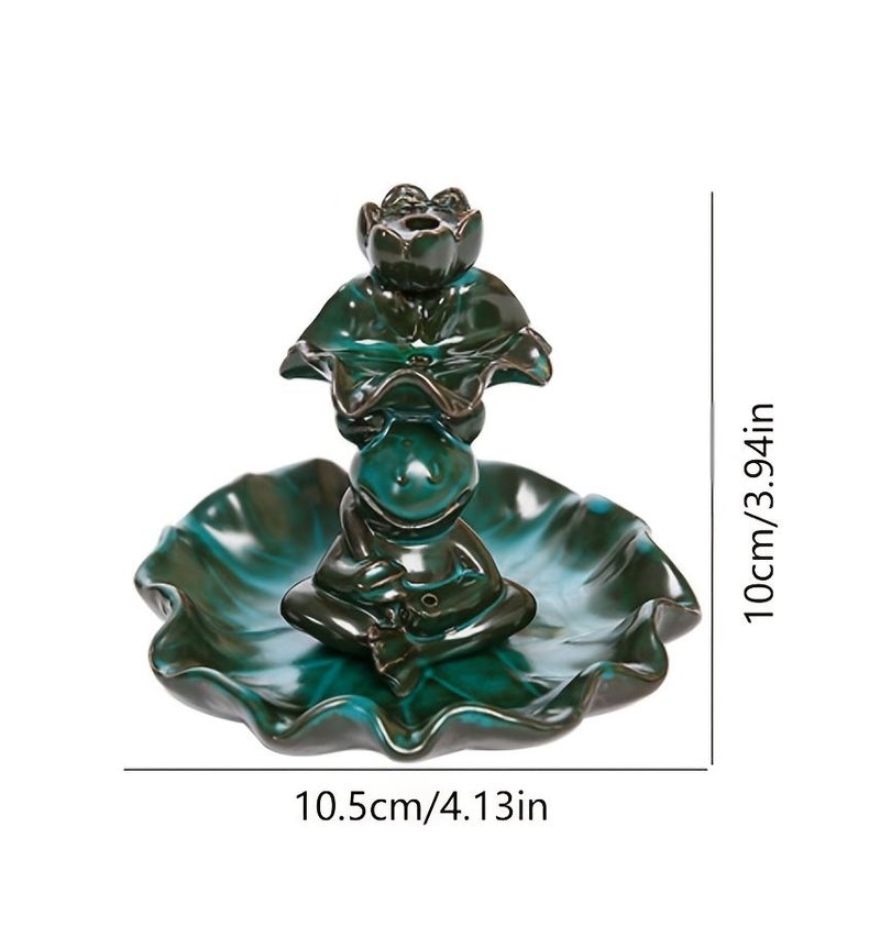 Ceramic Backflow Incense Holder Lotus Leaf Frog Design 2in1 Compatible for Incense Sticks and Cones Bakhoor Burner Palo Santo Holder Yoga Meditation Home Decor - Image 4