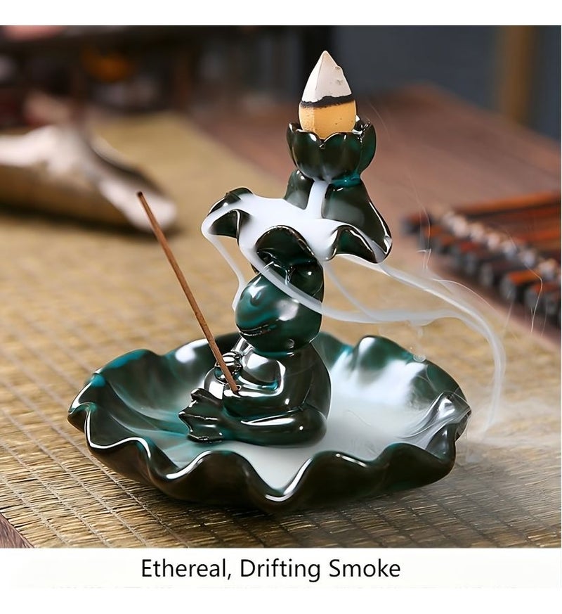 Ceramic Backflow Incense Holder Lotus Leaf Frog Design 2in1 Compatible for Incense Sticks and Cones Bakhoor Burner Palo Santo Holder Yoga Meditation Home Decor - Image 5