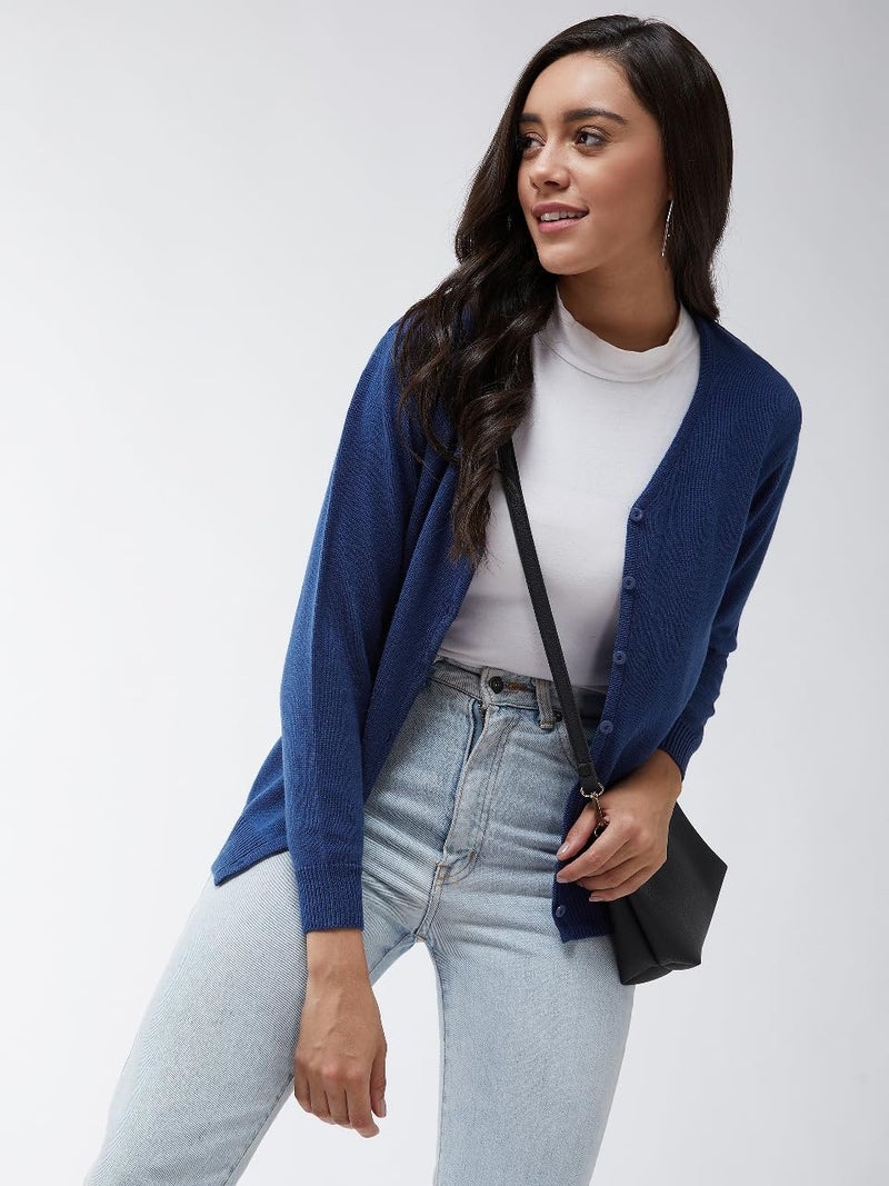 Pivl Womens Winter Season V Neck Full Sleeves Sweater / Cardigan_Blue_L - Image 3