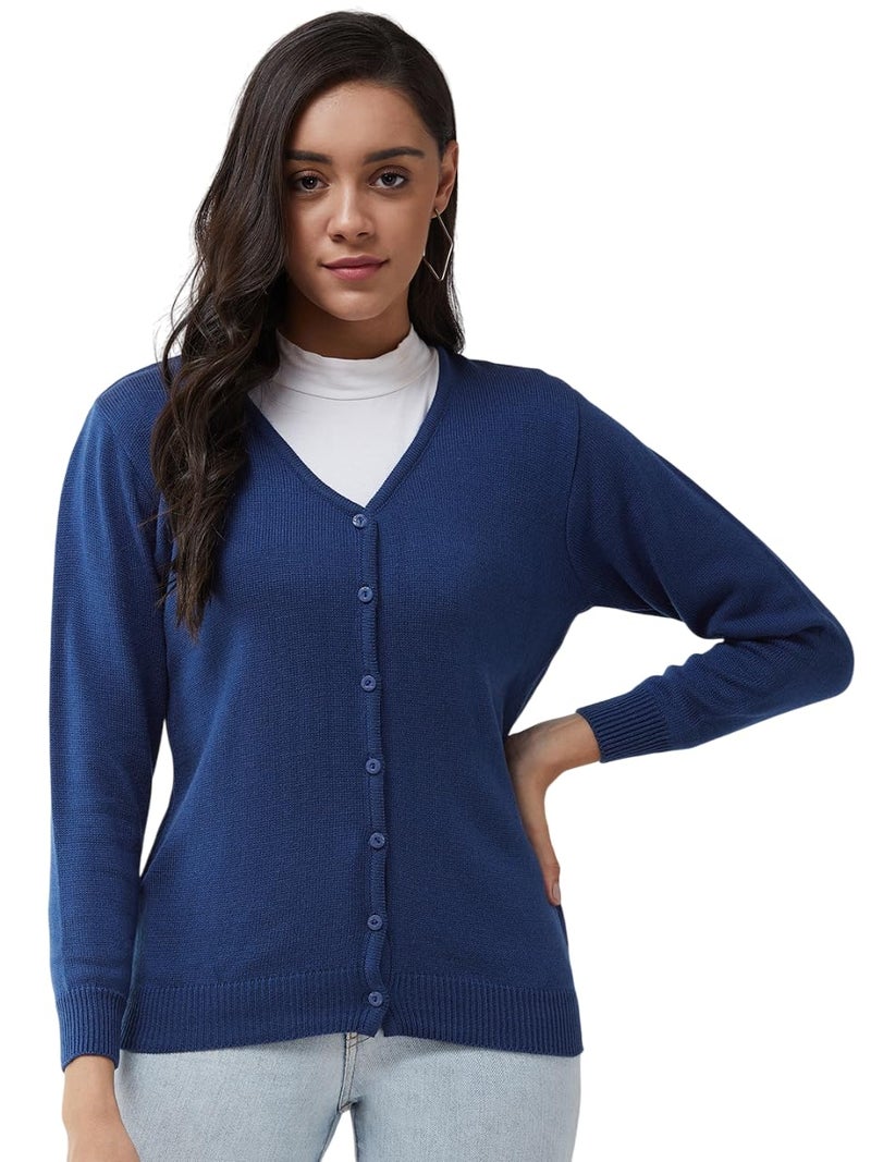 Pivl Womens Winter Season V Neck Full Sleeves Sweater / Cardigan_Blue_L - Image 1