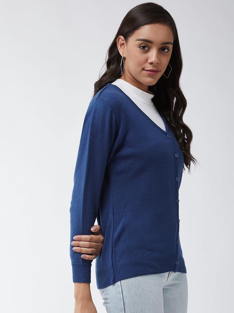 Pivl Womens Winter Season V Neck Full Sleeves Sweater / Cardigan_Blue_L - Image 5