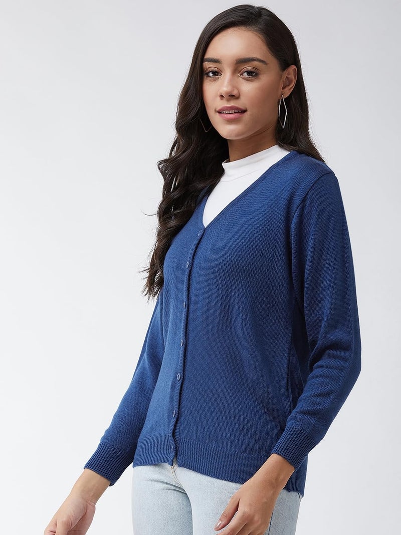 Pivl Womens Winter Season V Neck Full Sleeves Sweater / Cardigan_Blue_L - Image 4