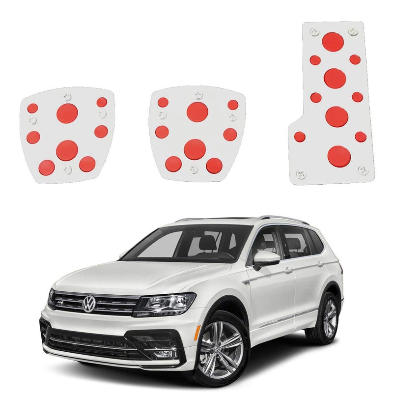 Oshotto 3 Pcs Non-Slip Manual CS-08 Car Pedals Kit Sports Pad Covers Set Compatible with Volkswagen Tiguan (Red) - Image 1