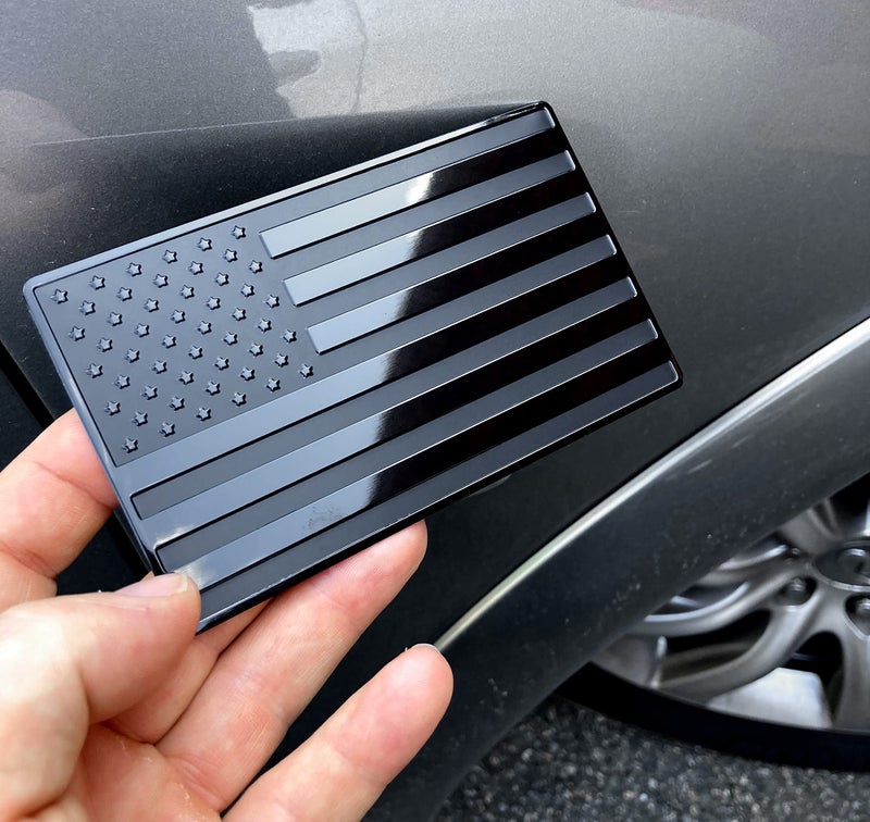 LFPartS USA Embossed Stainless Steel Metal Flag for Cars, Trucks Black 5"x3" - Image 1