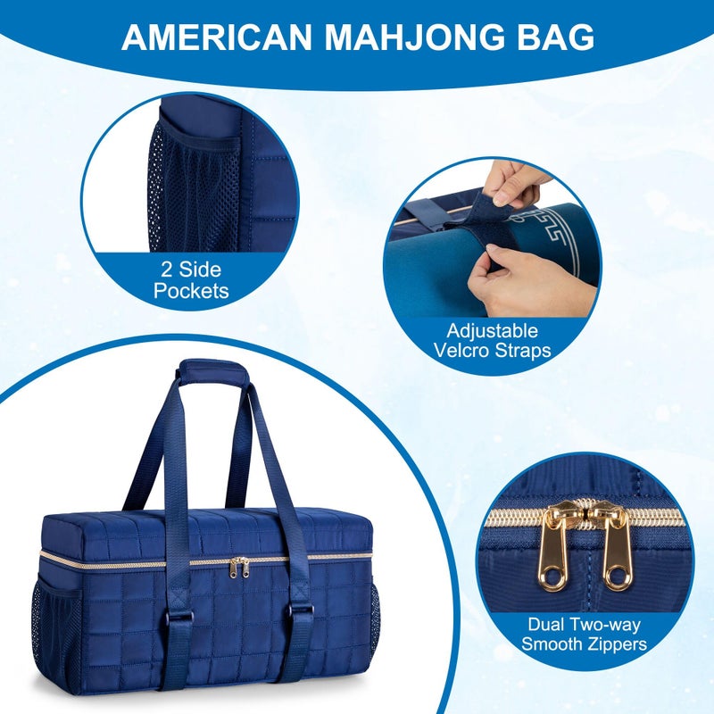 Teamoy 3 Pcs Empty Mahjong Bag, American Mahjong Set Bag with Tiles Bag and Racks & Pushers Bag, Mahjong Tile Set Bag with Game Mat Magic Tape, Dark Blue - Image 5