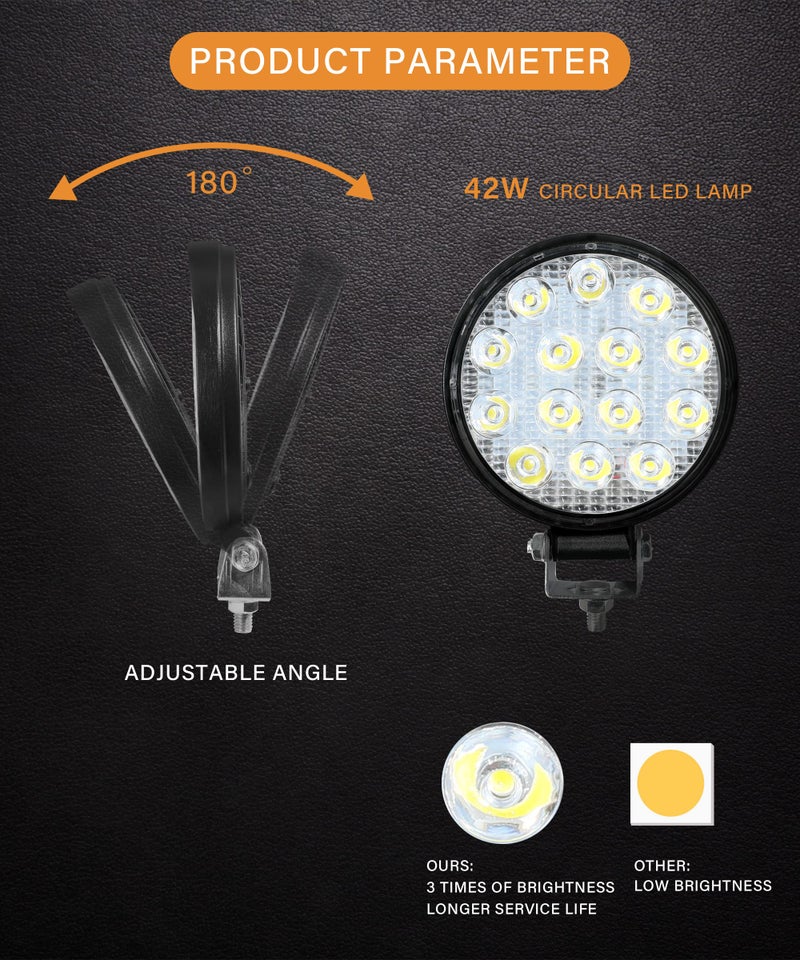 AOCISKA 2PCS 4.5Inch Round LED Offroad Lights,42W Led Round Light Bar Spot Light Fog Light Bumper Work Light, LED Off Road Light Flood Light - Image 4
