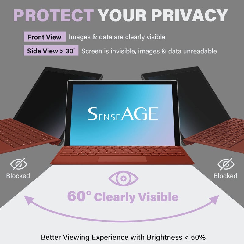 SenseAGE Magnetic Privacy Screen Protector for Surface Pro 12.3 inch, Easy On/Off Privacy Filter, Anti-Blue Light, Anti-Glare Filter, Compatible with Surface Pro 7+/7/6/5/4 - Image 3