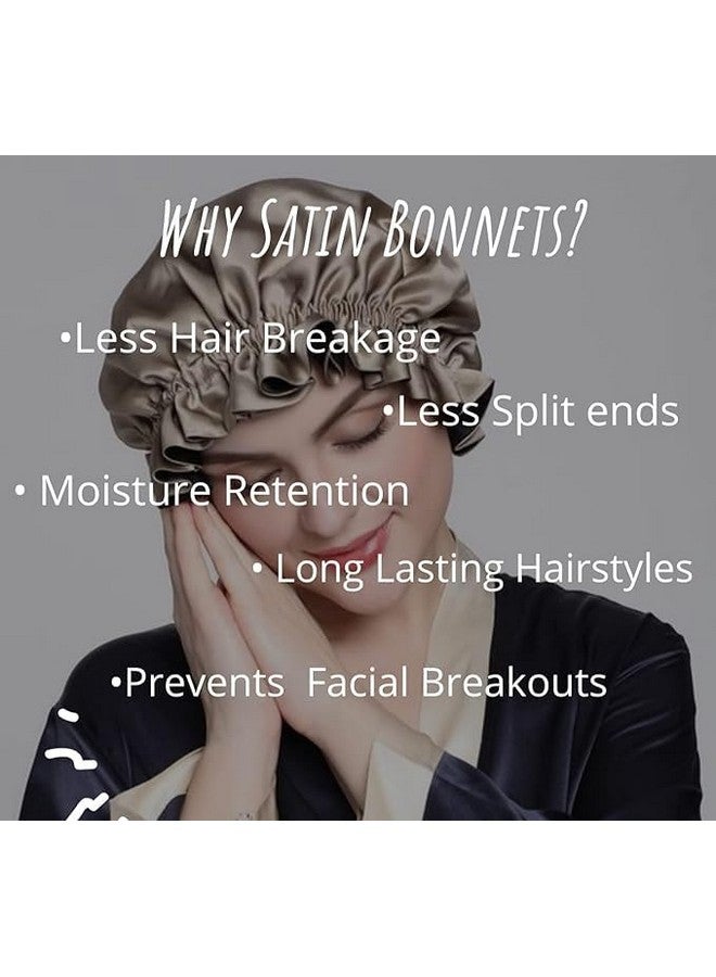 VATTU Pure Satin Bonnet for Natural Hair Silk Bonnet Hair| Satin Hair Cap for Sleeping with Scrunchies and Free Travel Pouch (Dark Colors) Multicolour - Image 2