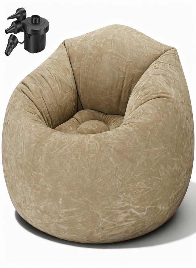 Huiguli Inflatable Bean Bag Chair for Adults with Air Pump, Blow Up Chair for Indoor & Outdoor, Portable Lounger Sofa for Movie Night, Camping, Living Room (Brown) - Image 1