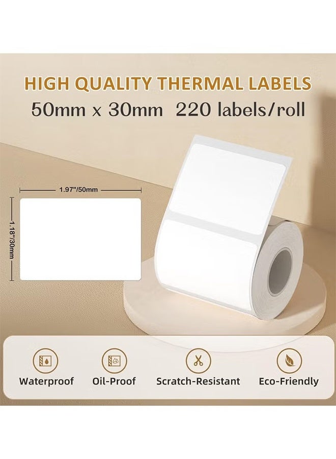 Happy D Thermal Label Paper for Label Maker Machine,Waterproof Oil-Proof for Home Office Small Business Barcode Printing,220 Labels/Roll Labeling Tape Replacement(50×30mm White) - Image 2
