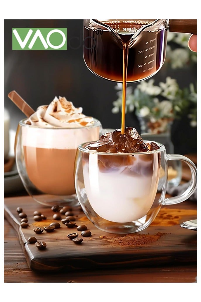 فاو دو 2PCS طبقة مزدوجة كأس ماء الزجاج ، كأس ماء معزول مع مقبض ، أكواب قهوة زجاجية واضحة لعصير القهوة عصير الشاي - Image 1