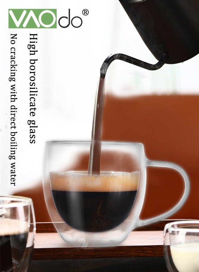 فاو دو 2PCS طبقة مزدوجة كأس ماء الزجاج ، كأس ماء معزول مع مقبض ، أكواب قهوة زجاجية واضحة لعصير القهوة عصير الشاي - Image 4