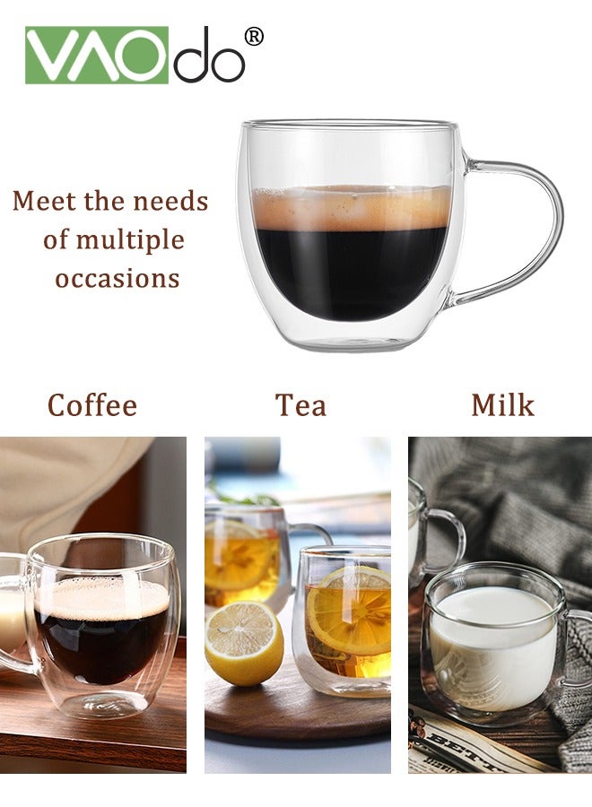 فاو دو 2PCS طبقة مزدوجة كأس ماء الزجاج ، كأس ماء معزول مع مقبض ، أكواب قهوة زجاجية واضحة لعصير القهوة عصير الشاي - Image 5