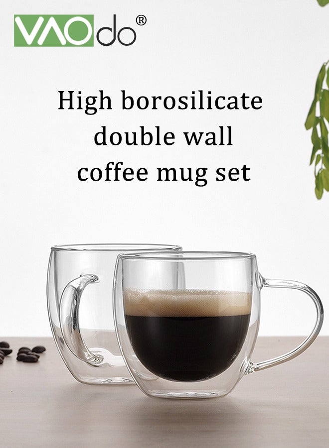 فاو دو 2PCS طبقة مزدوجة كأس ماء الزجاج ، كأس ماء معزول مع مقبض ، أكواب قهوة زجاجية واضحة لعصير القهوة عصير الشاي - Image 3