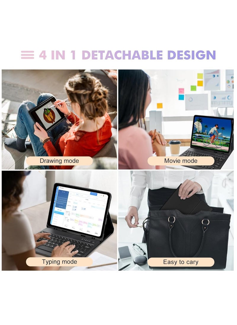 Case for iPad Air 13-inch (M2, 2024) & iPad Pro 12.9" (6th/5th/4th/3rd Gen) – Detachable Wireless Bluetooth Keyboard, Slim Folio Smart Cover with Pencil Holder, Black