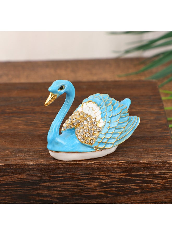 7*4*5cm | Classic Swan-shaped Ring & Earring Holder in Blue | Zinc Alloy, Intricate Feather Details, Desktop Décor | Compact Organized Storage for Small Jewelry | Cute Gift for Women & Girls - Image 1