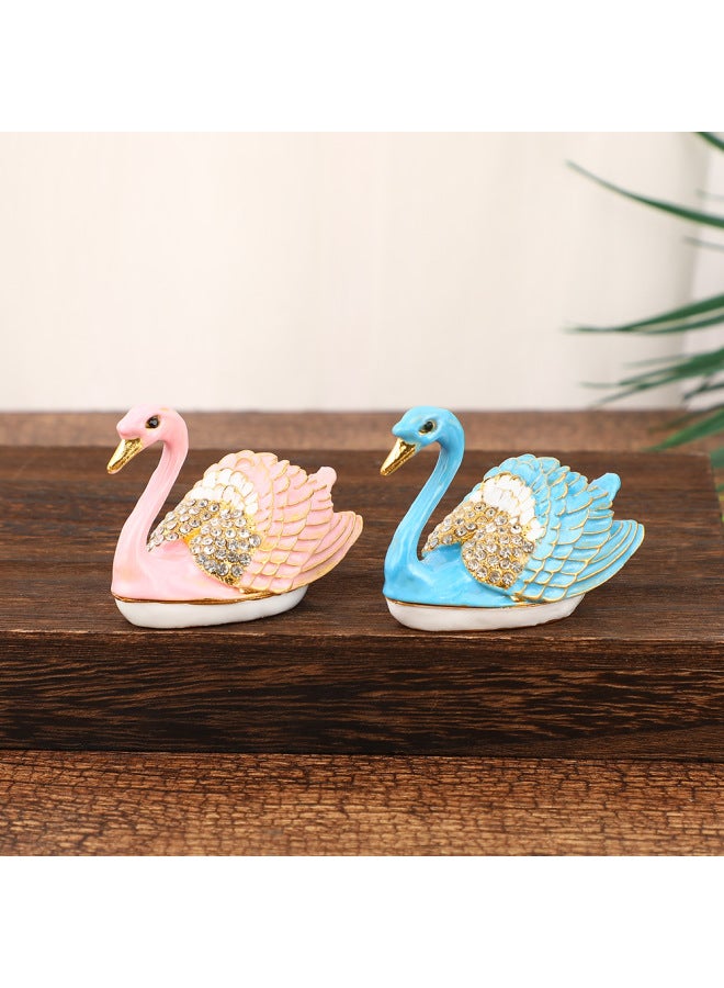 7*4*5cm | Classic Swan-shaped Ring & Earring Holder in Blue | Zinc Alloy, Intricate Feather Details, Desktop Décor | Compact Organized Storage for Small Jewelry | Cute Gift for Women & Girls - Image 2