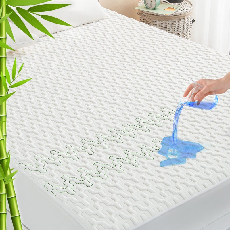 جي آر تي GRT مقاوم للماء Rayon Bamboo Mattress Protector Cal King Size - 3D Air Fiber Mattress Prestors Cover Cover Cooling Praying Pad Treatable Ultra Soft Loveless 8 ' - - Image 1