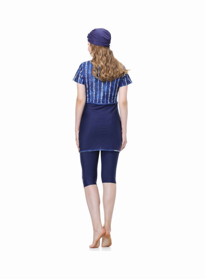 NIBEMINENT Middle Eastern 3-Piece Print Short Sleeve Burkini Set Dark Blue - Image 2