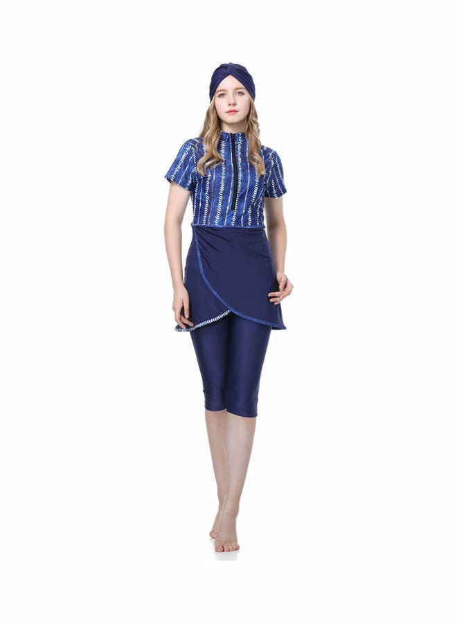 NIBEMINENT Middle Eastern 3-Piece Print Short Sleeve Burkini Set Dark Blue - Image 5