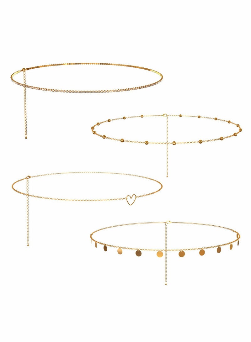 Metal Waist Chain for Women Girls Adjustable Body Link Belt Fashion Belly Jewelry 4 Pieces Summer Beach Jeans Dresses - Image 1
