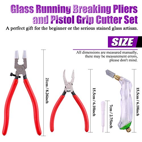 Swpeet 3Pcs Heavy Duty Glass Running Pliers Breaker Grozer Pliers and Grip Oil Feed Glass Cutter Kit Professional Stained Glass Cutting Tool with Extra Rubber Tips Perfect for Stained Glass Work - Image 3
