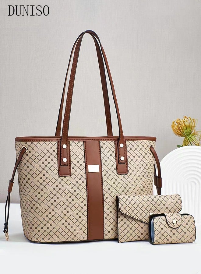 DUNISO 3PCS Tote Bag Set for Women Large Capacity Hand Shoulder Bag with Adjustable Drawstring Fashion Purse Clutch Bag Set for Office Travel Daily Bag - Image 5