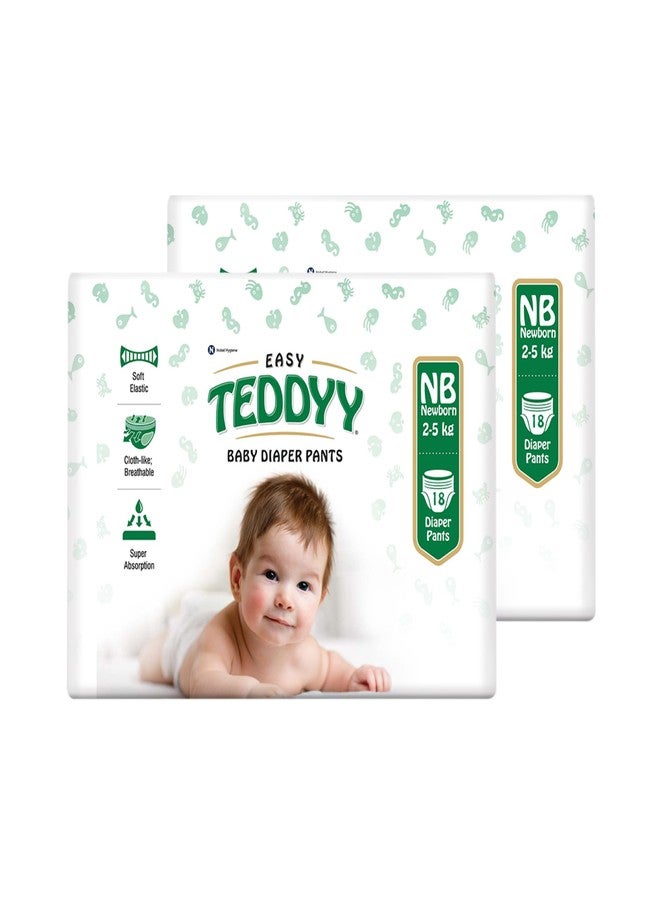 TEDDYY Easy Baby NB Size Diaper Pant Style | 36 Count (New Born) | Upto 5 kgs (Pack of 2) | Long Protection Hours | Anti-Bacterial | Airy Breathable Fit | Rapid Soaker Channels with Wetness Indicator - Image 1