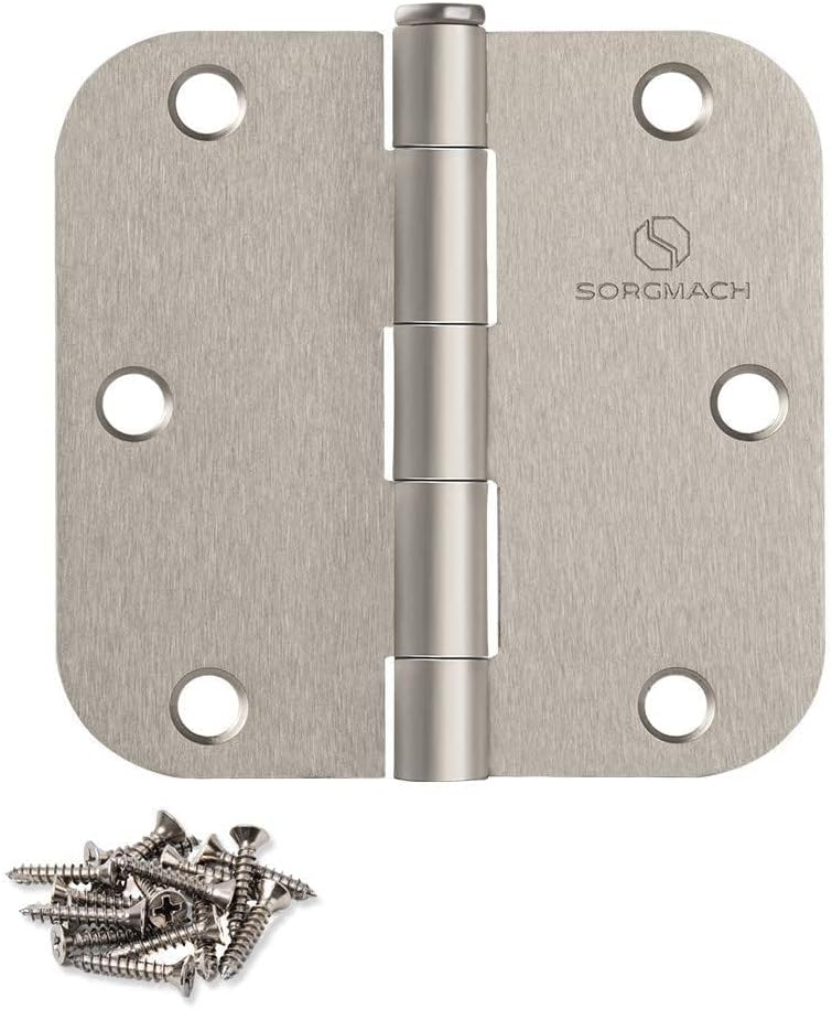 SORGMACH Door Hinges Satin Nickel 3.5 Inch Interior Hinges 5/8" Radius - 12 Pack - Image 1