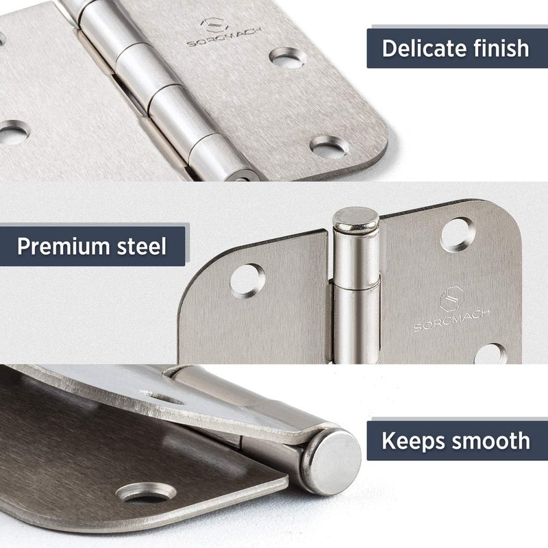 SORGMACH Door Hinges Satin Nickel 3.5 Inch Interior Hinges 5/8" Radius - 12 Pack - Image 3