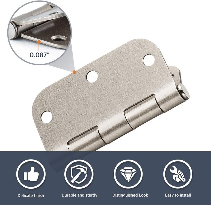 SORGMACH Door Hinges Satin Nickel 3.5 Inch Interior Hinges 5/8" Radius - 12 Pack - Image 2